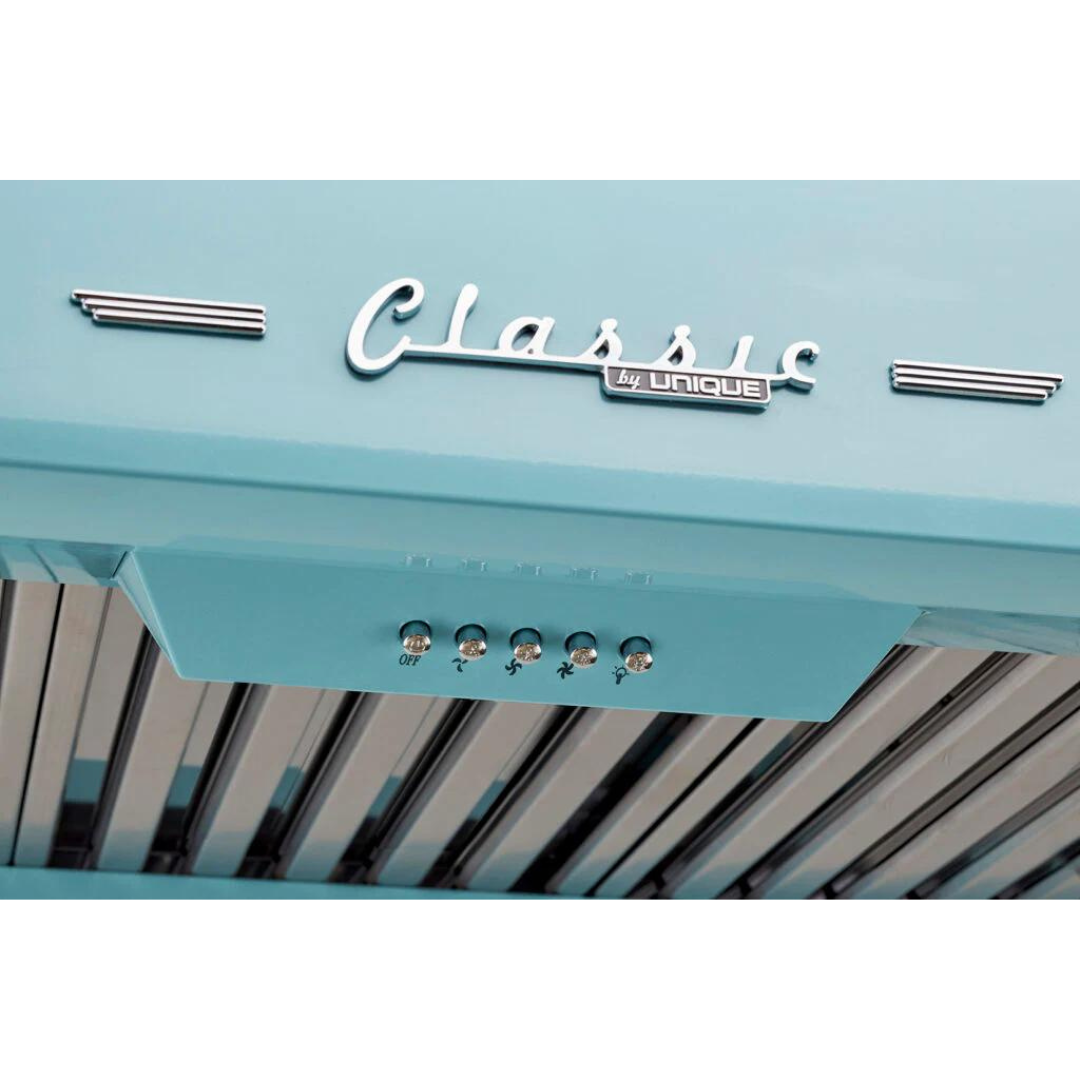 Unique Appliances - 24 Inch 502 CFM Under Cabinet Range Vent in Ocean Mist Turquoise - UGP-24CR RH T