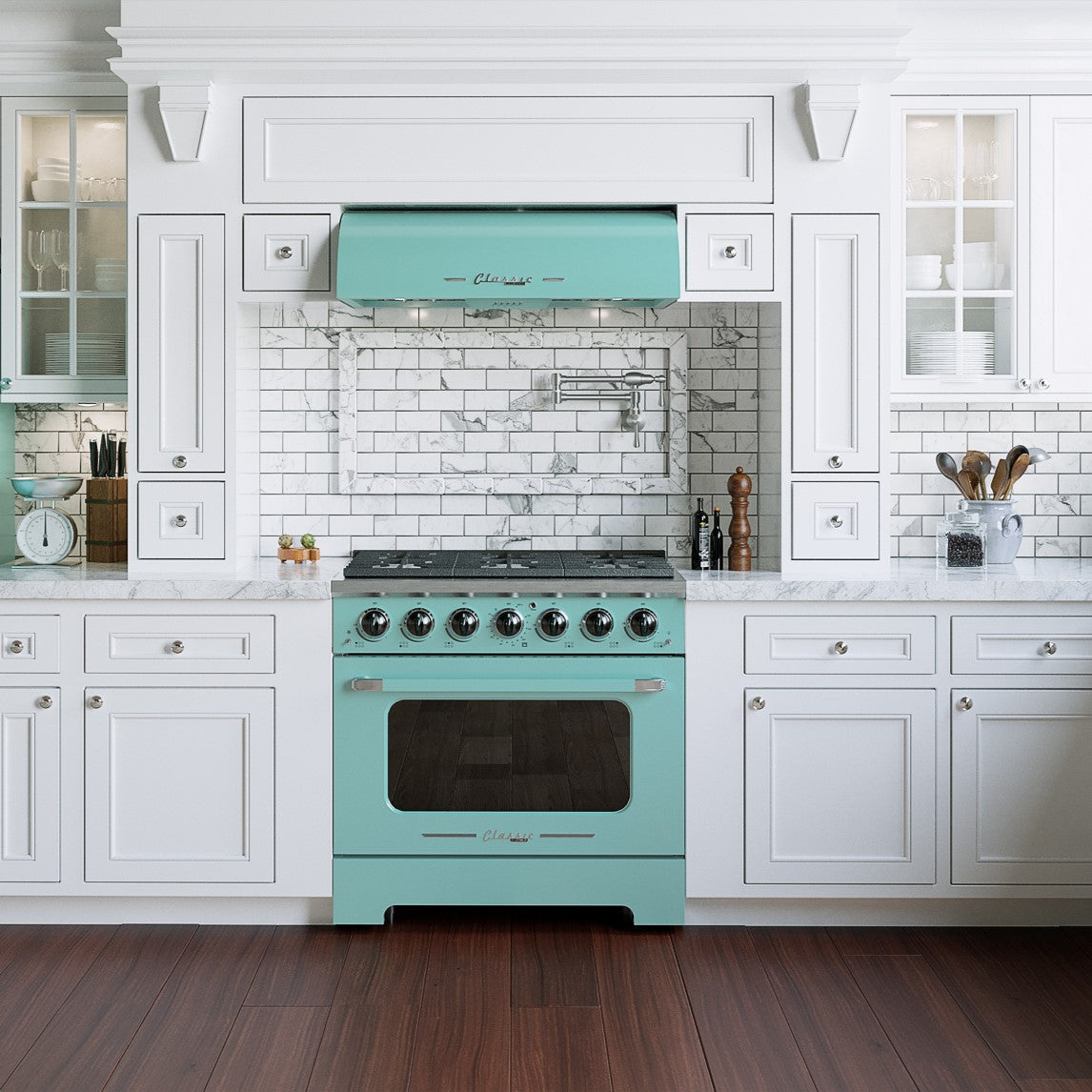 Unique Appliances - 36 Inch 700 CFM Under Cabinet Range Vent in Ocean Mist Turquoise - UGP-36CR RH T