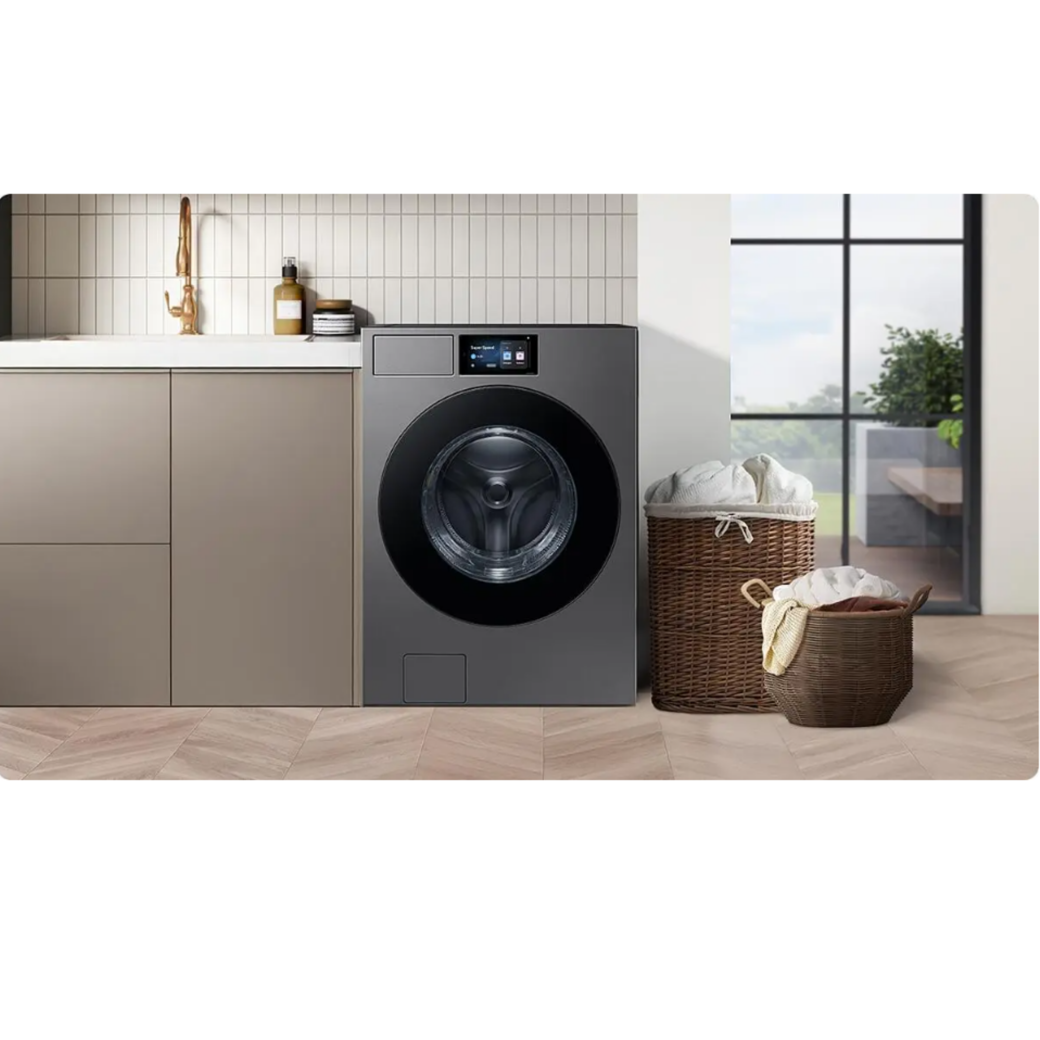 Samsung - 6.1 cu. Ft Front Load Washer in Dark Steel - WF90F53ADSA5