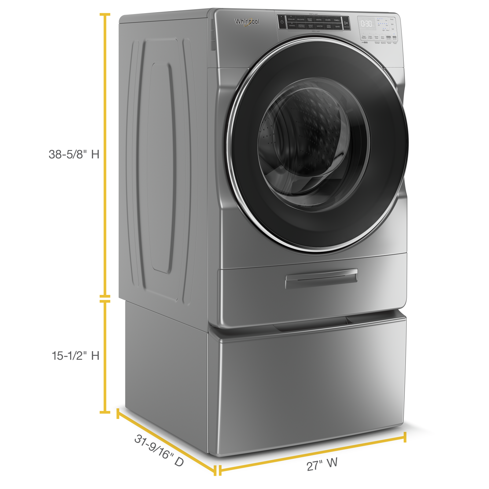 Whirlpool - 15.5" Pedestal for Front Load Washer Accessories in Chrome - WFP2715HC