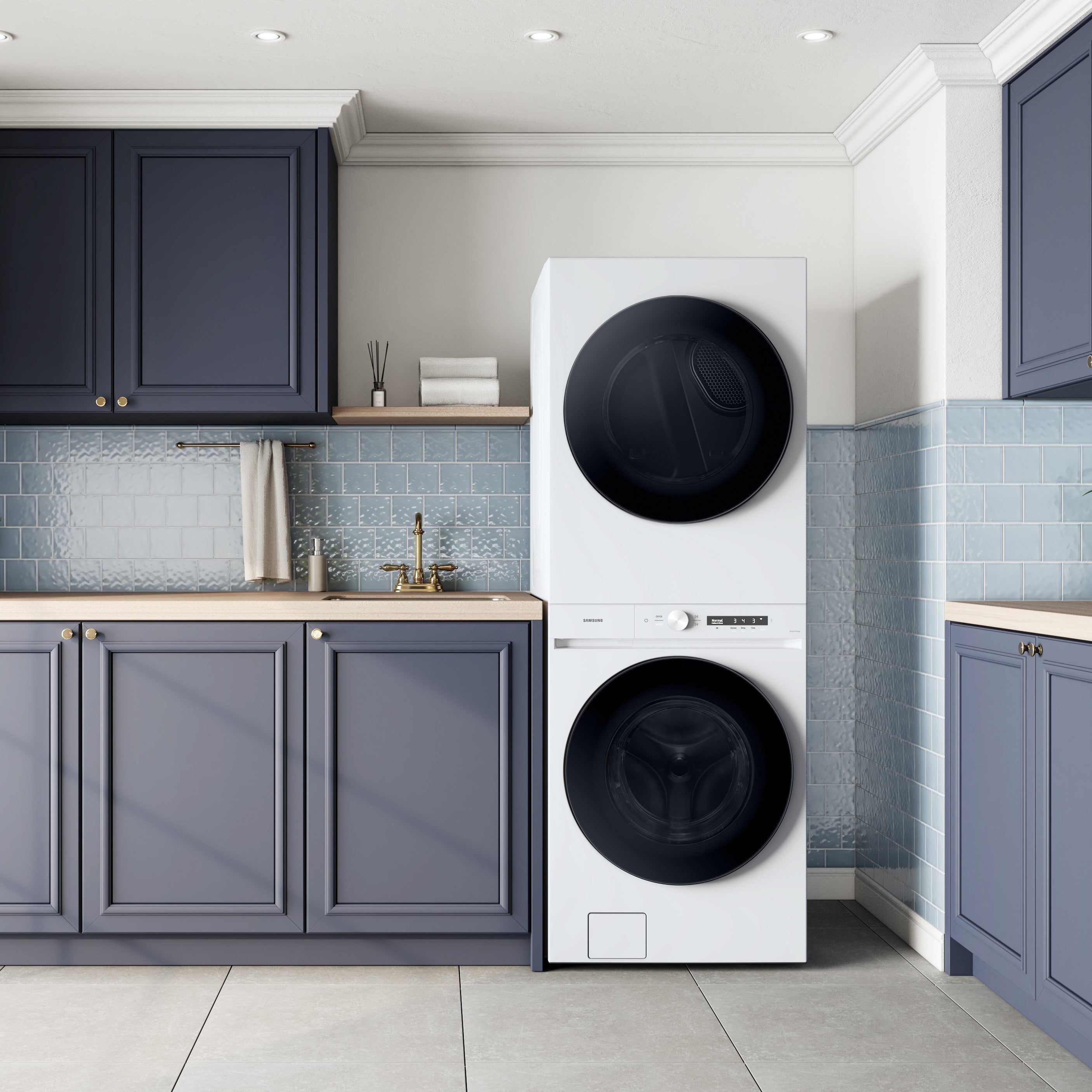 Samsung - 5.3 cu. Ft Washer and 7.6 cu. Ft Dryer Laundry Hub in White - WH46DBH100EWAC