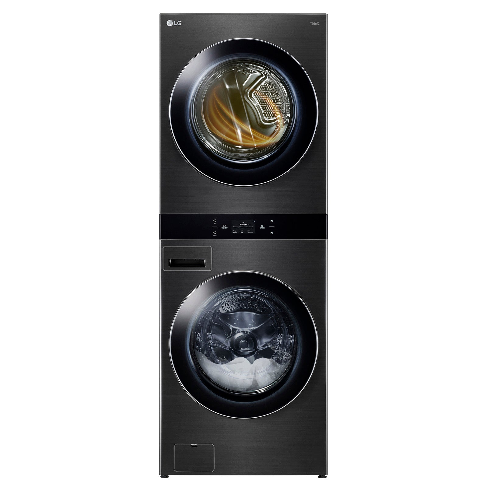 LG - Washer 5.8 cu. & Dryer 7.4 cu. Ft Front Load WashTower in Black Stainless - WKEX300HBA