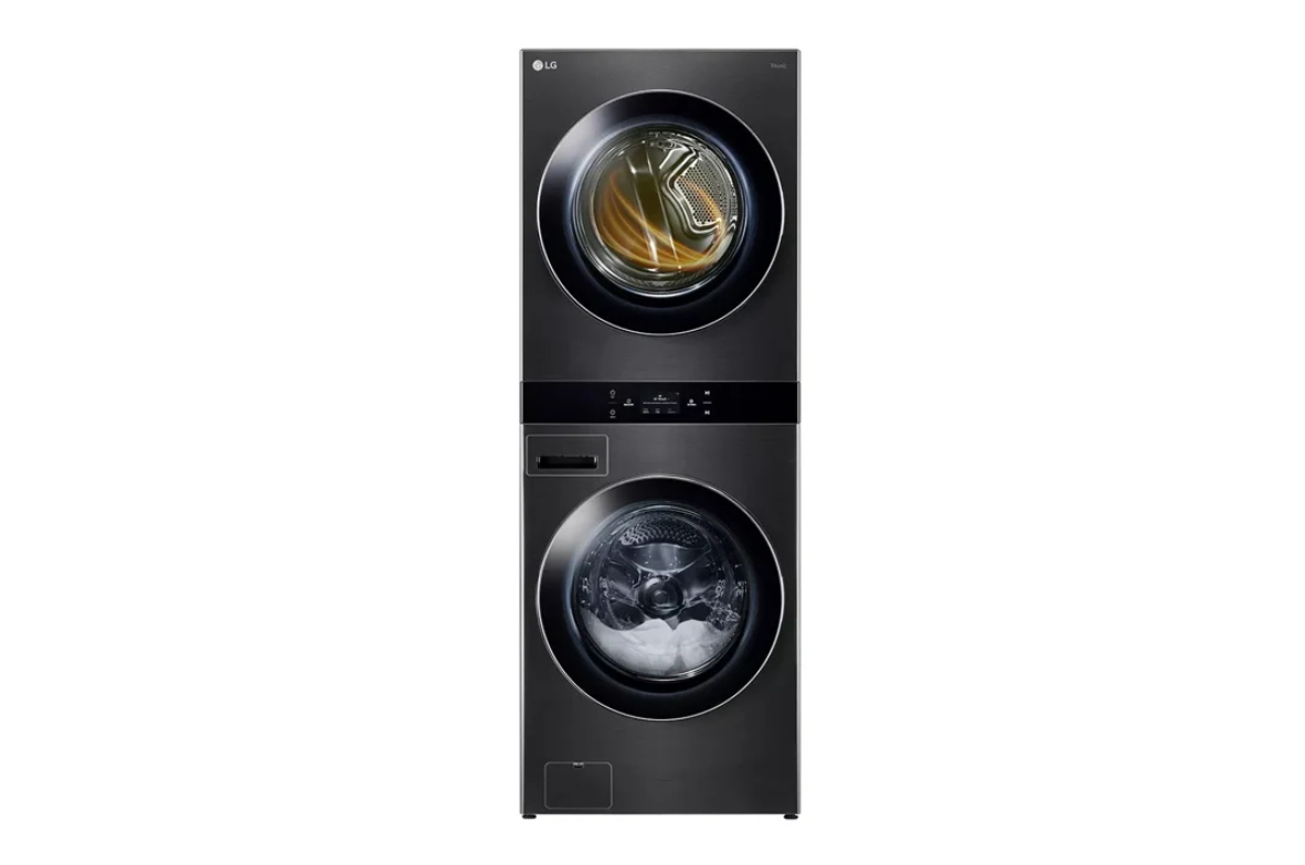 LG - Washer 5.8 cu. & Dryer 7.4 cu. Ft Front Load WashTower in Black Stainless - WKEX300HBA