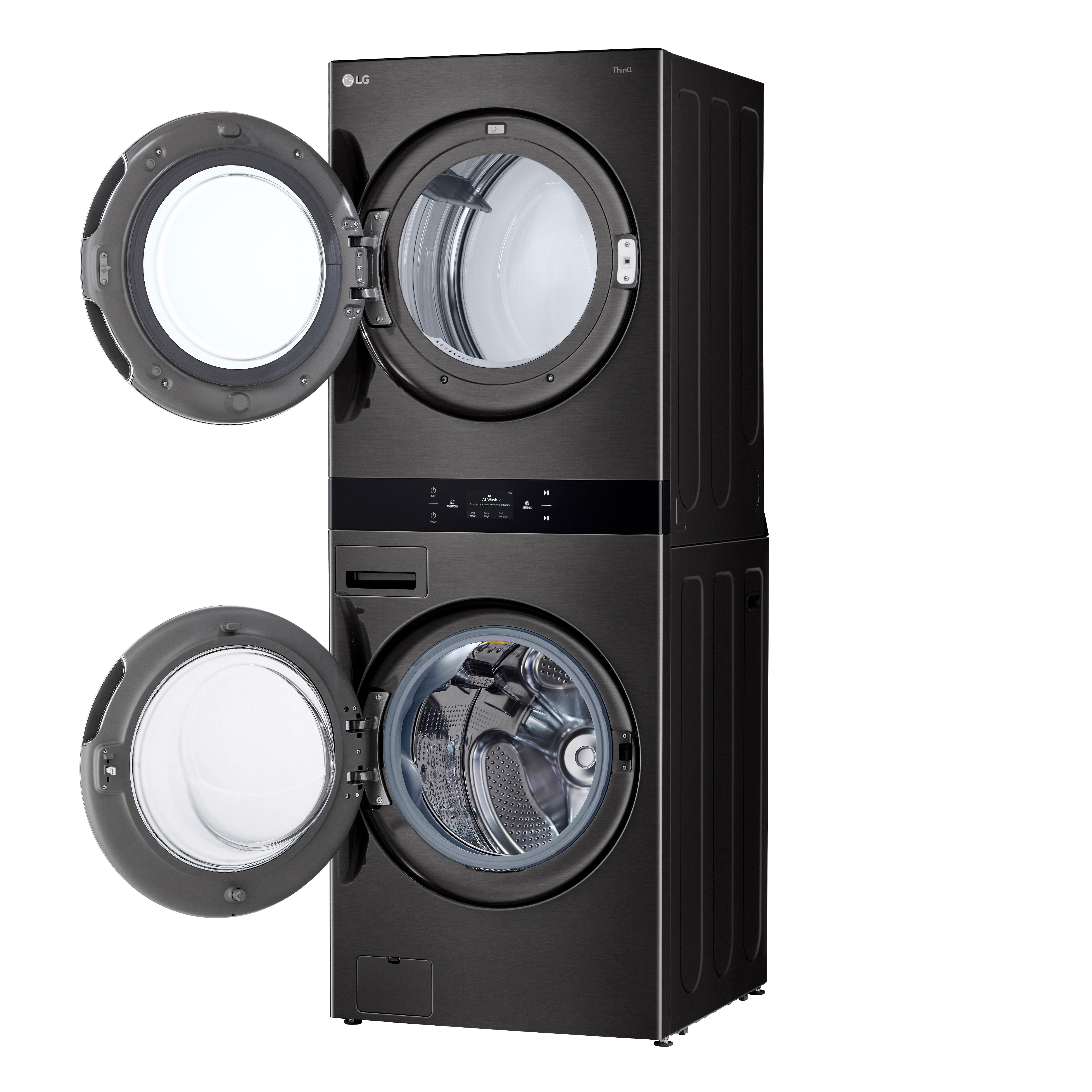 LG - Washer 5.8 cu. & Dryer 7.4 cu. Ft Front Load WashTower in Black Stainless - WKEX300HBA