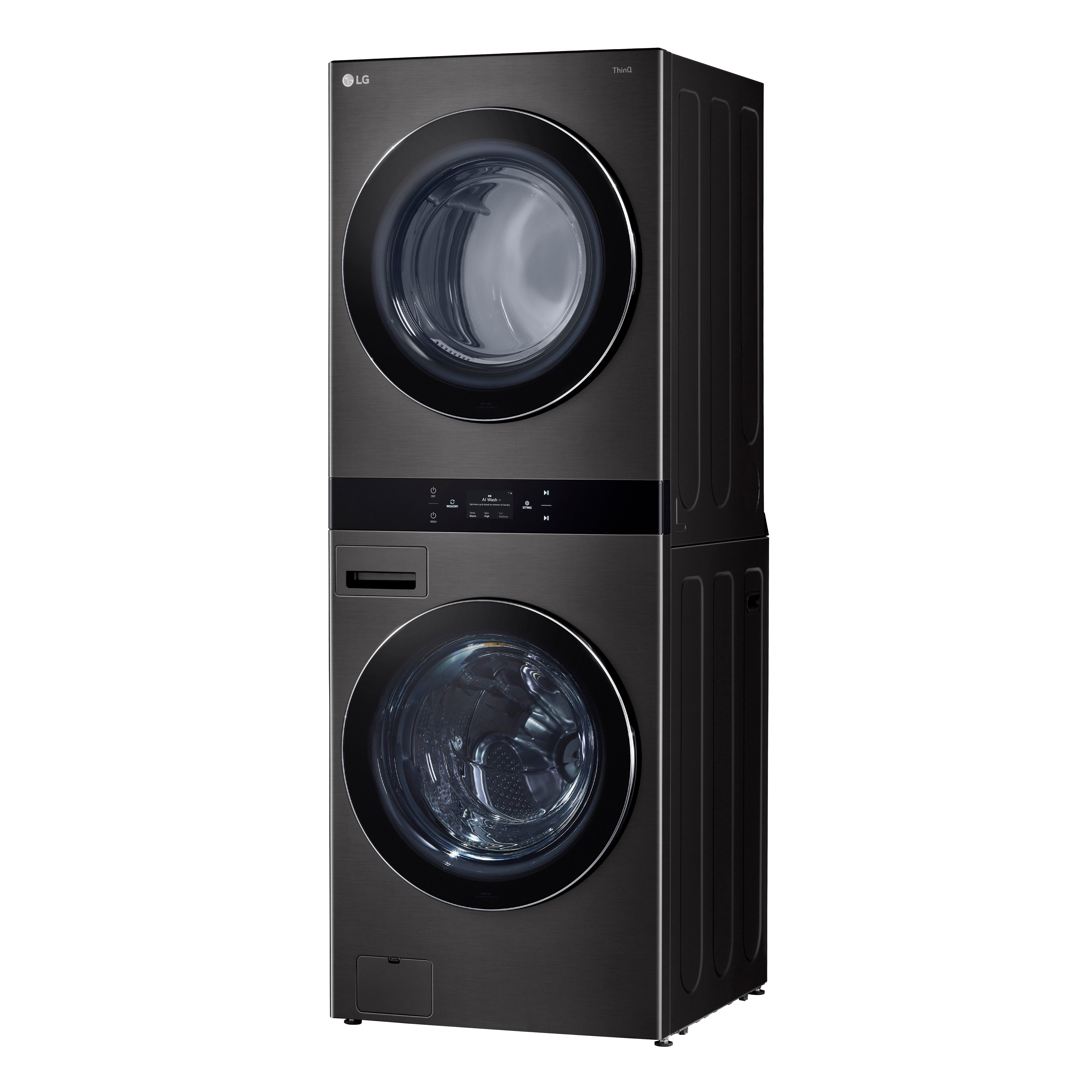 LG - Washer 5.8 cu. & Dryer 7.4 cu. Ft Front Load WashTower in Black Stainless - WKEX300HBA