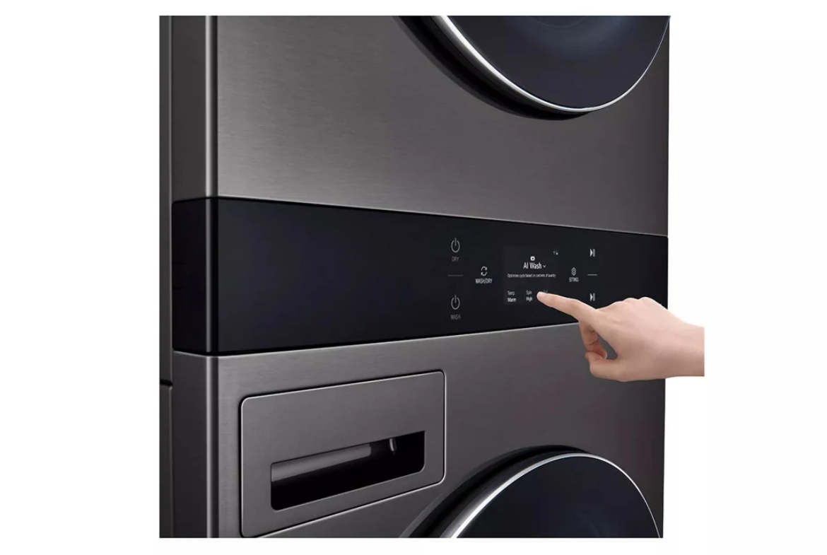 LG - Washer 5.8 cu. & Dryer 7.4 cu. Ft Front Load WashTower in Black Stainless - WKEX300HBA
