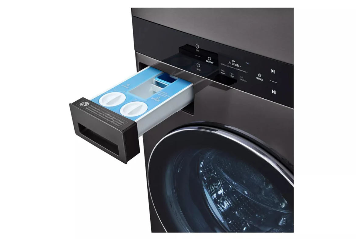 LG - Washer 5.8 cu. & Dryer 7.4 cu. Ft Front Load WashTower in Black Stainless - WKEX300HBA