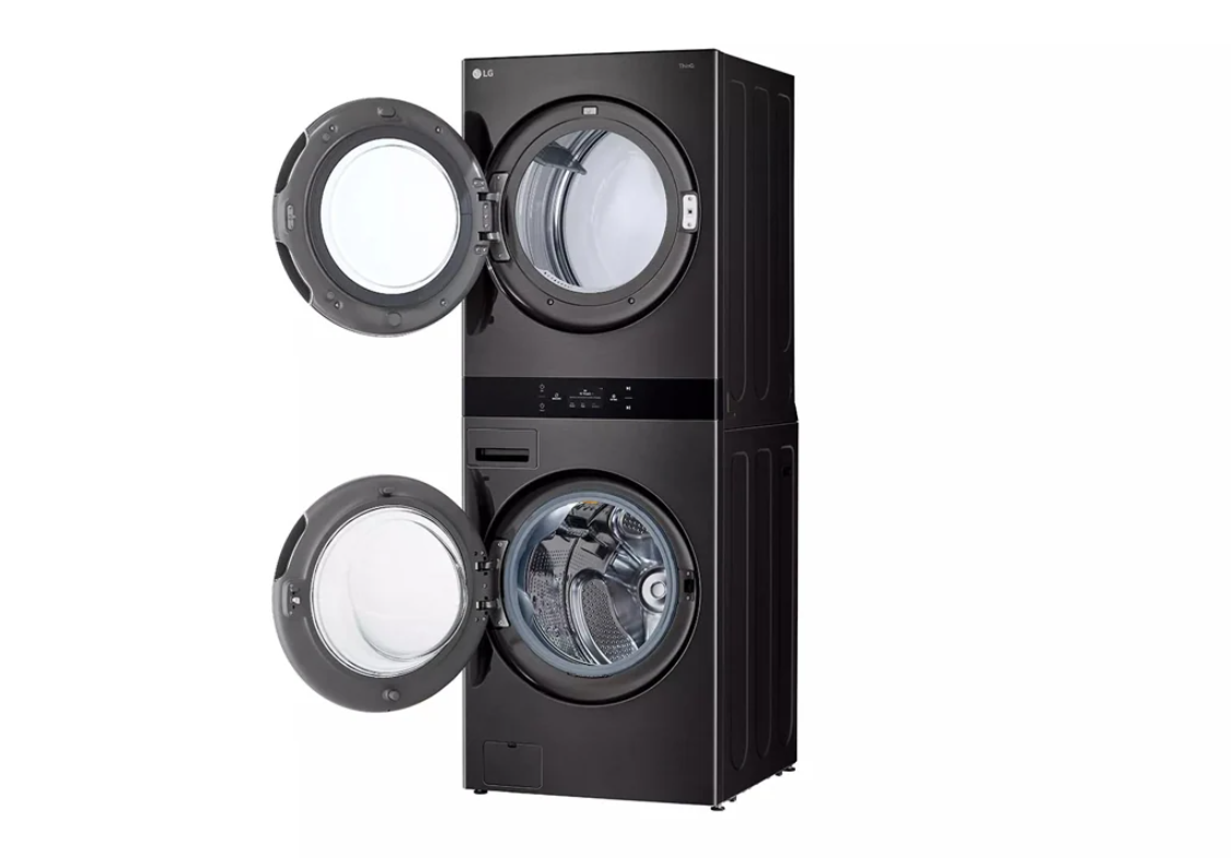 LG - Washer 5.8 cu. & Dryer 7.4 cu. Ft Front Load WashTower in Black Stainless - WKEX300HBA
