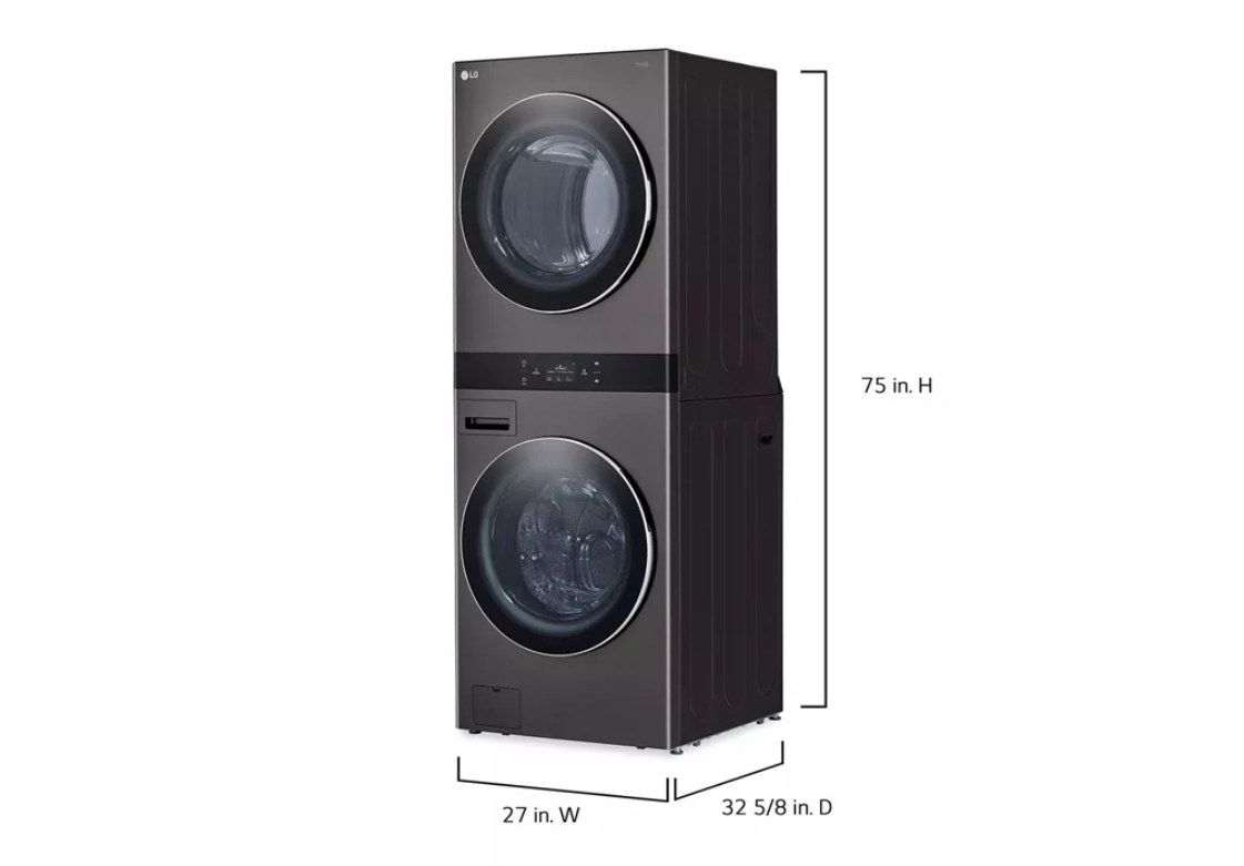 LG - Washer 5.8 cu. & Dryer 7.4 cu. Ft Front Load WashTower in Black Stainless - WKEX300HBA
