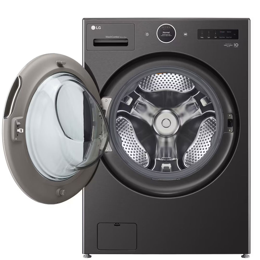 LG - 5.7 cu. Ft All-In-One Washer & Dryer Combo With Heat Pump in Black Steel - WM6998HBA