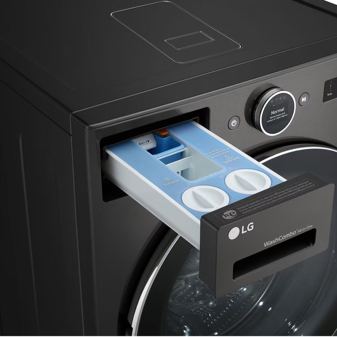 LG - 5.7 cu. Ft All-In-One Washer & Dryer Combo With Heat Pump in Black Steel - WM6998HBA