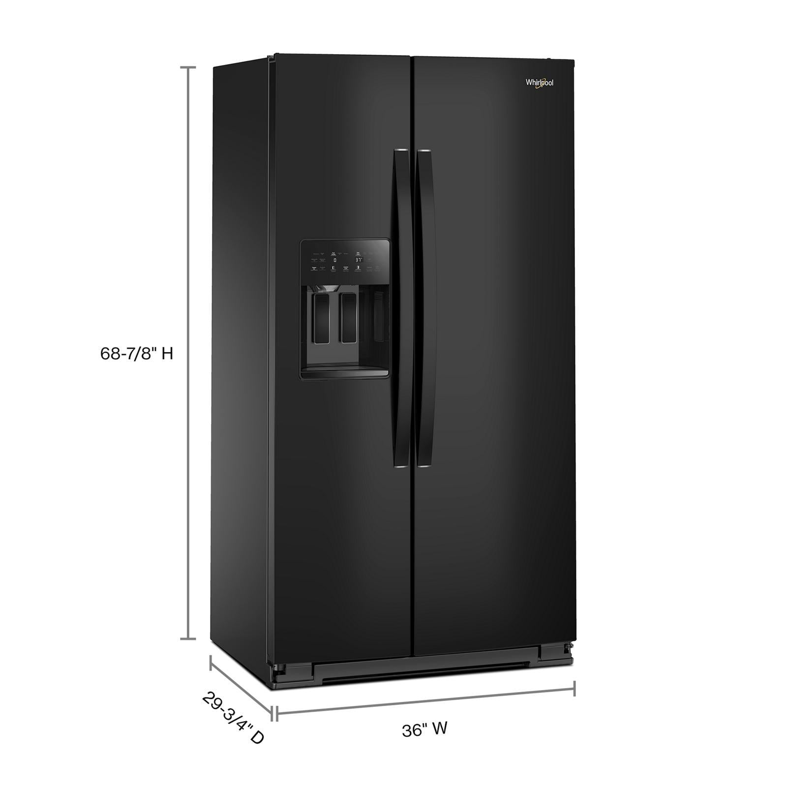 Whirlpool - 36 Inch 20.9 cu. ft Side by Side Refrigerator in Black - WRSC5536RB