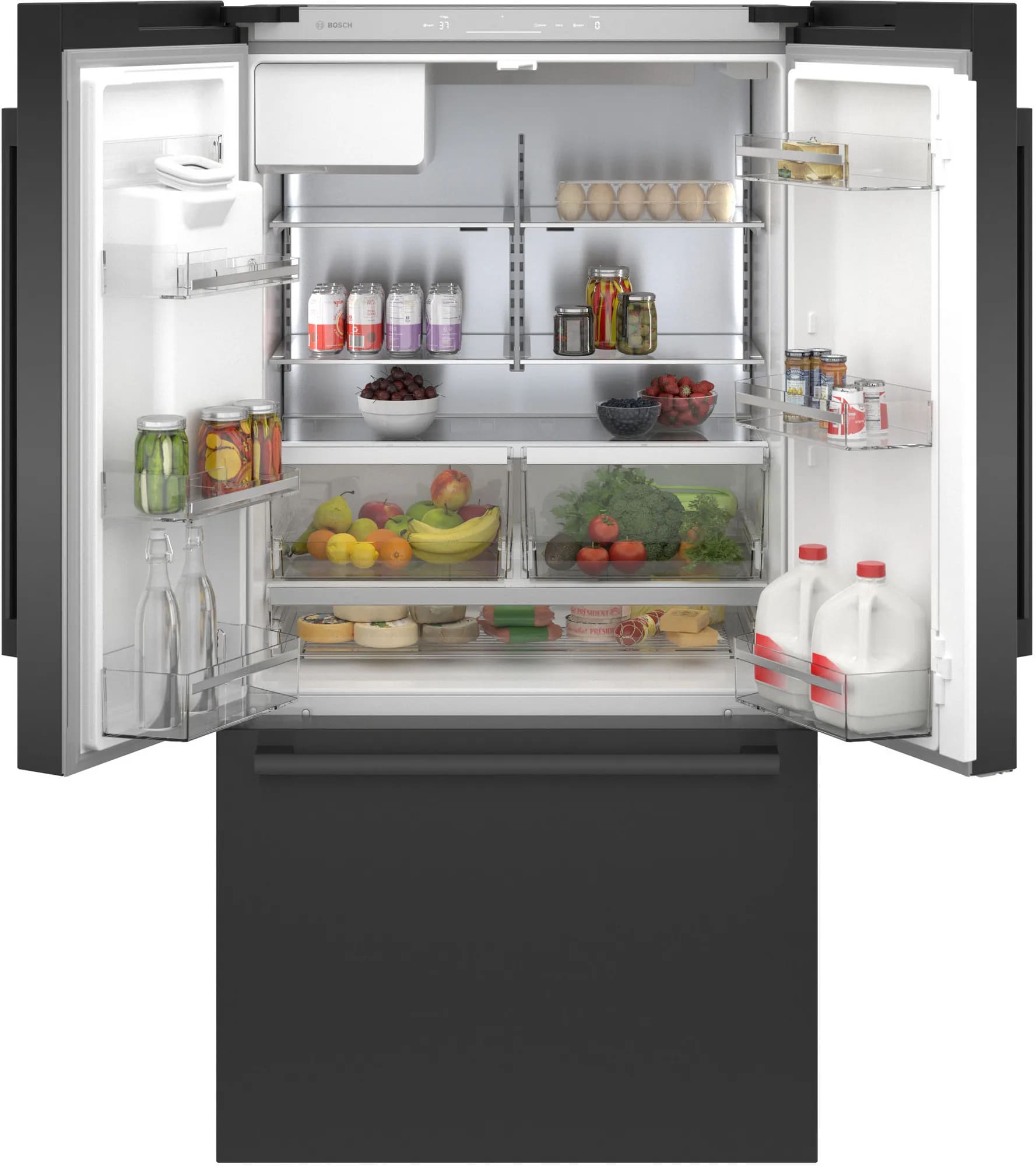 Bosch - 35.625 Inch 21.6 cu. ft French Door Refrigerator in Black Stainless - B36CD50SNB