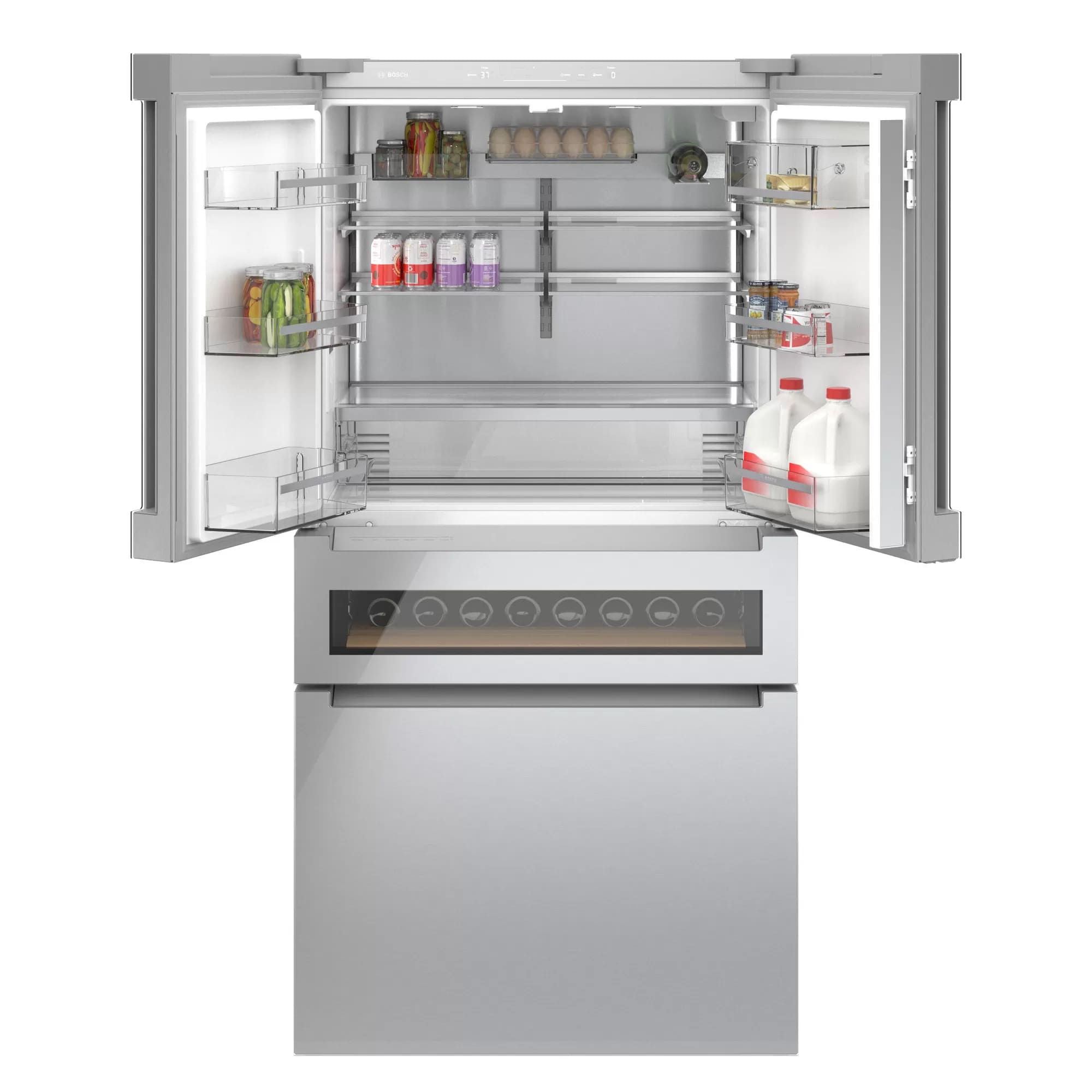 Bosch - 35.625 Inch 20.5 cu. ft French Door Refrigerator in Stainless - B36CL81ENG