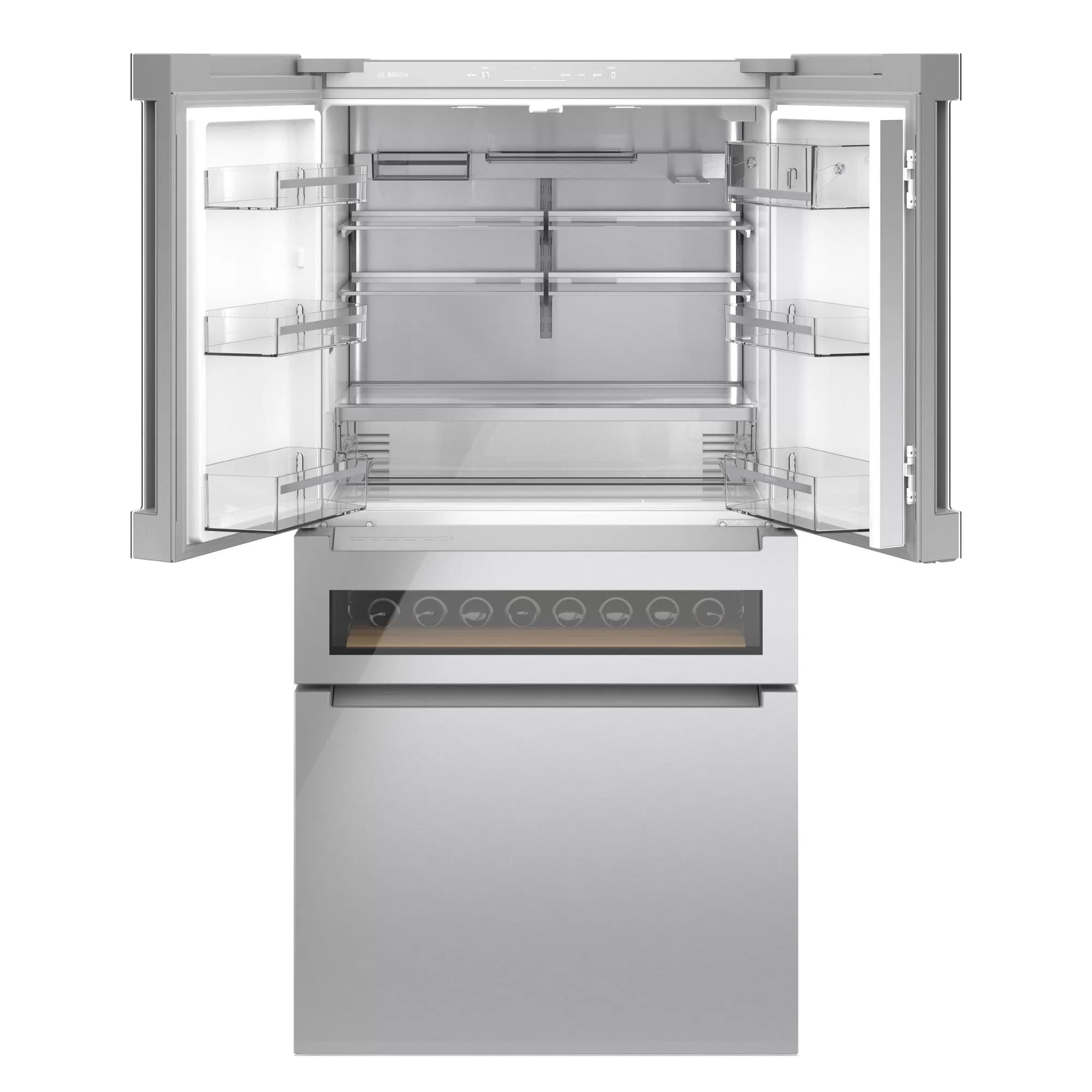 Bosch - 35.625 Inch 20.5 cu. ft French Door Refrigerator in Stainless - B36CL81ENG