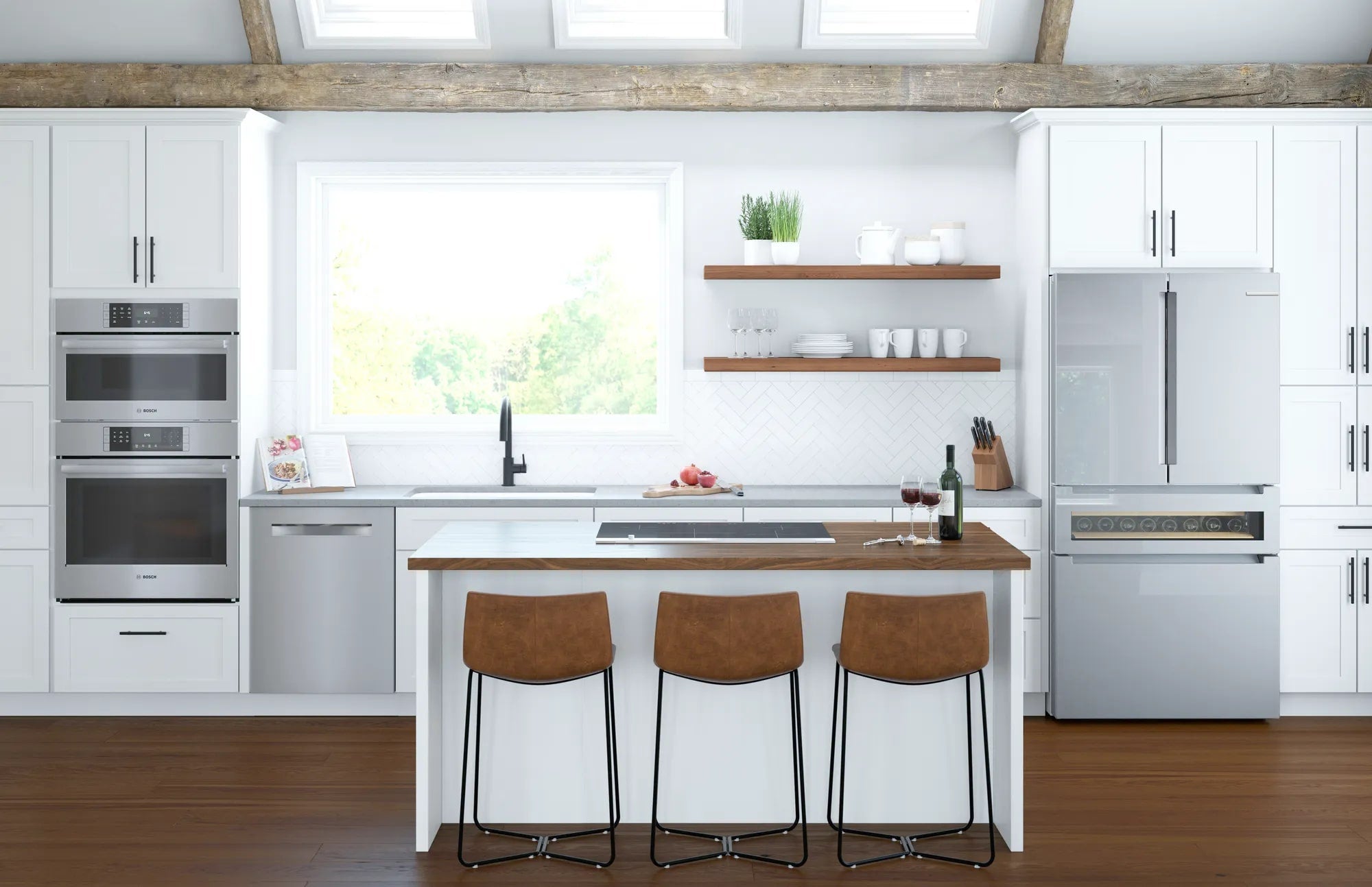 Bosch - 35.625 Inch 20.5 cu. ft French Door Refrigerator in Stainless - B36CL81ENG