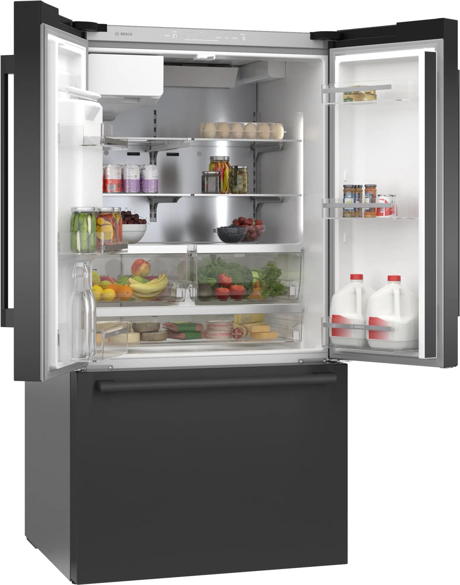 Bosch - 35.625 Inch 26 cu. ft French Door Refrigerator in Black Stainless - B36FD50SNB