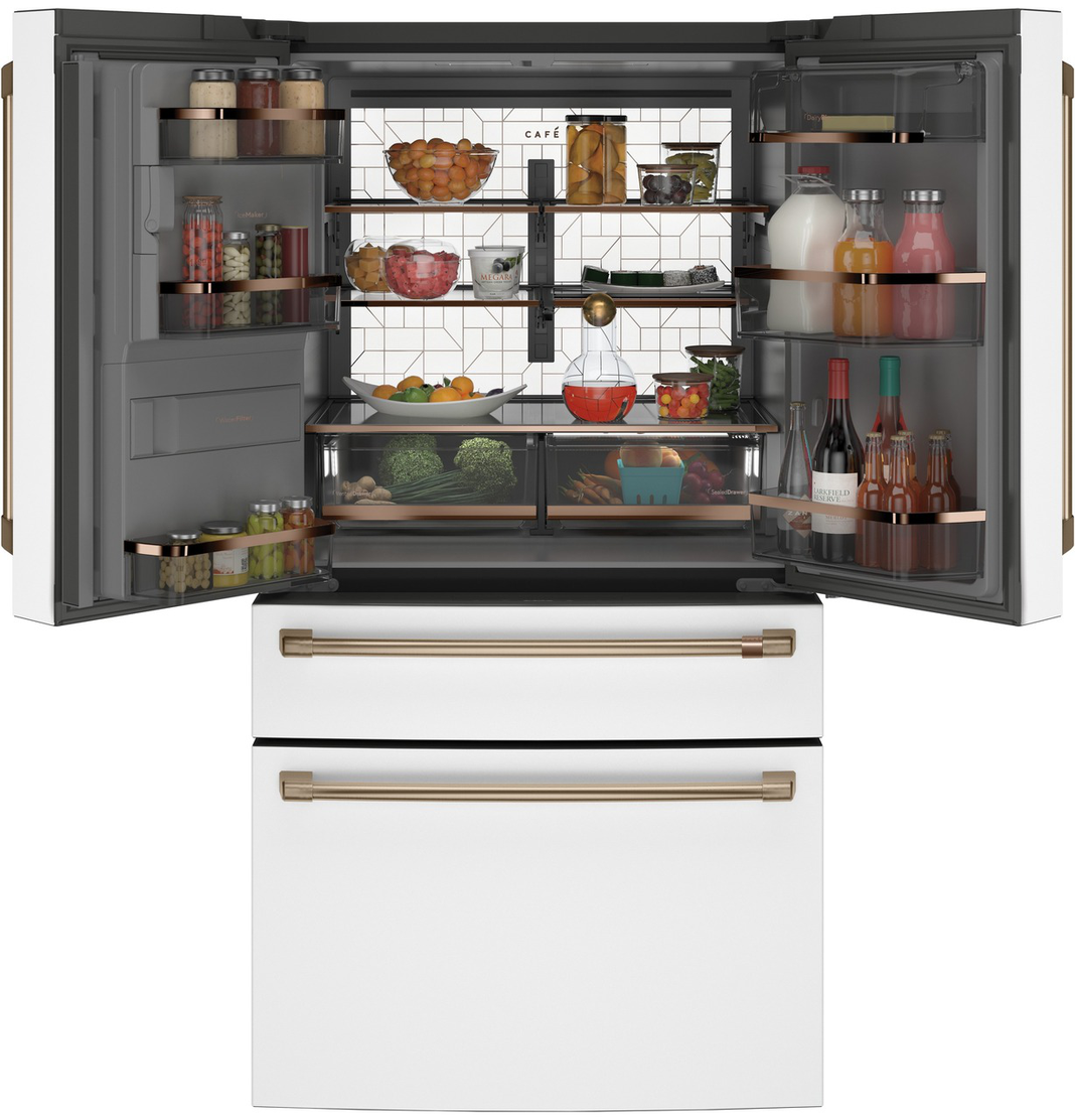 Café - 35.625 Inch 27.8 cu. ft French Door Refrigerator in White - CVE28DP4NW2
