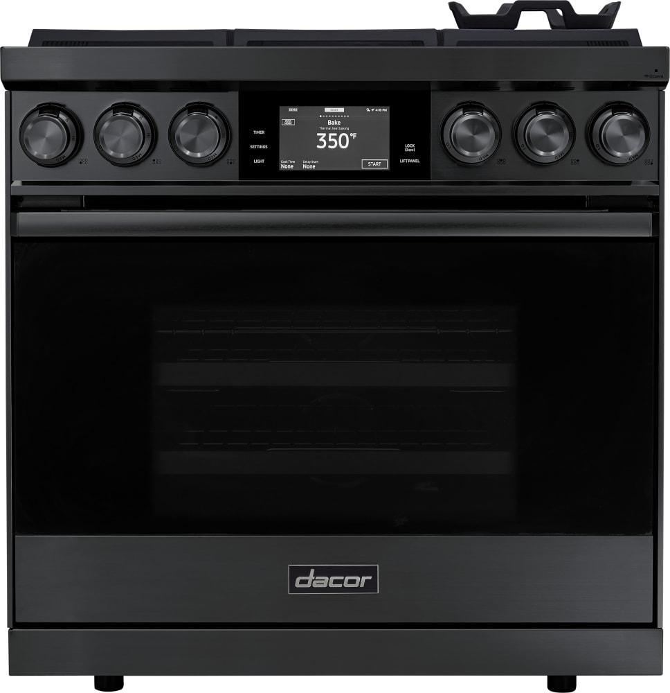 Dacor - 4.8 cu. ft Dual Fuel Natural Gas Range in Black Stainless - DOP36M86DLM