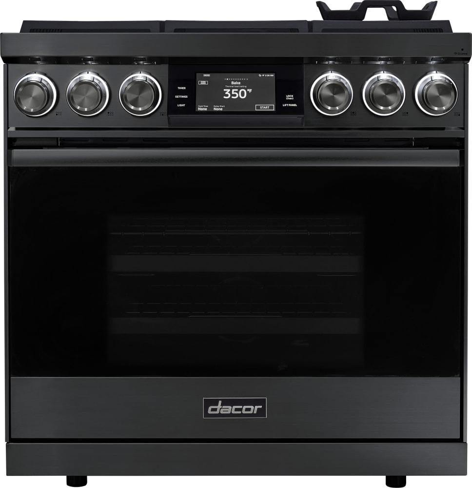 Dacor - 4.8 cu. ft Dual Fuel Natural Gas Range in Black Stainless - DOP36M86DLM