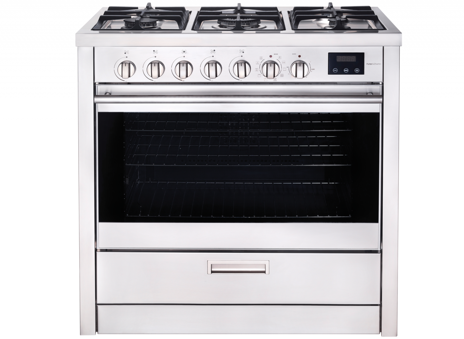 Porter & Charles - 4.3 cu. ft Dual Fuel Range in Stainless - FEG90B3