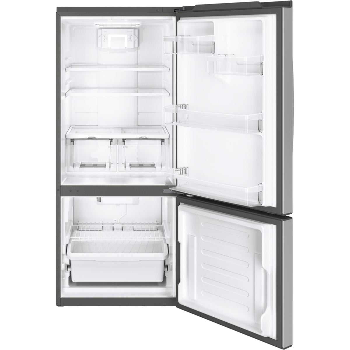 GE - 29.75 Inch 20.9 cu. ft Bottom Mount Refrigerator in Stainless - GBE21AYRKFS