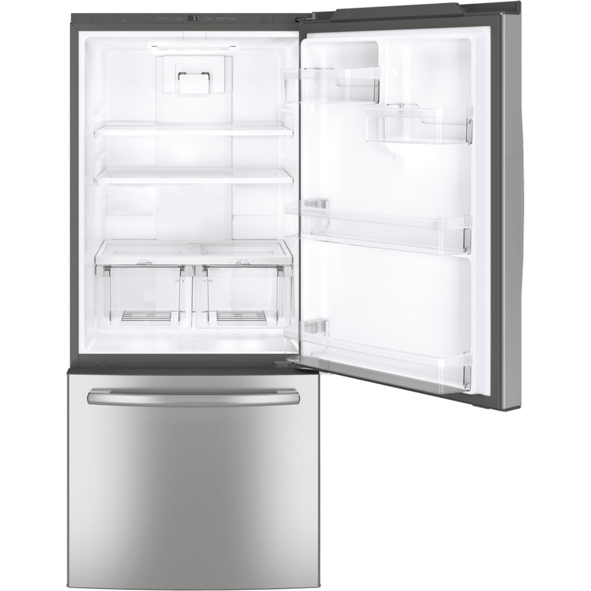GE - 29.75 Inch 20.9 cu. ft Bottom Mount Refrigerator in Stainless - GDE21DYRKFS
