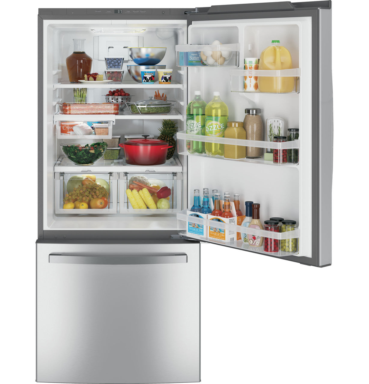 GE - 29.75 Inch 21 cu. ft Bottom Mount Refrigerator in Stainless - GDE21ESKSS