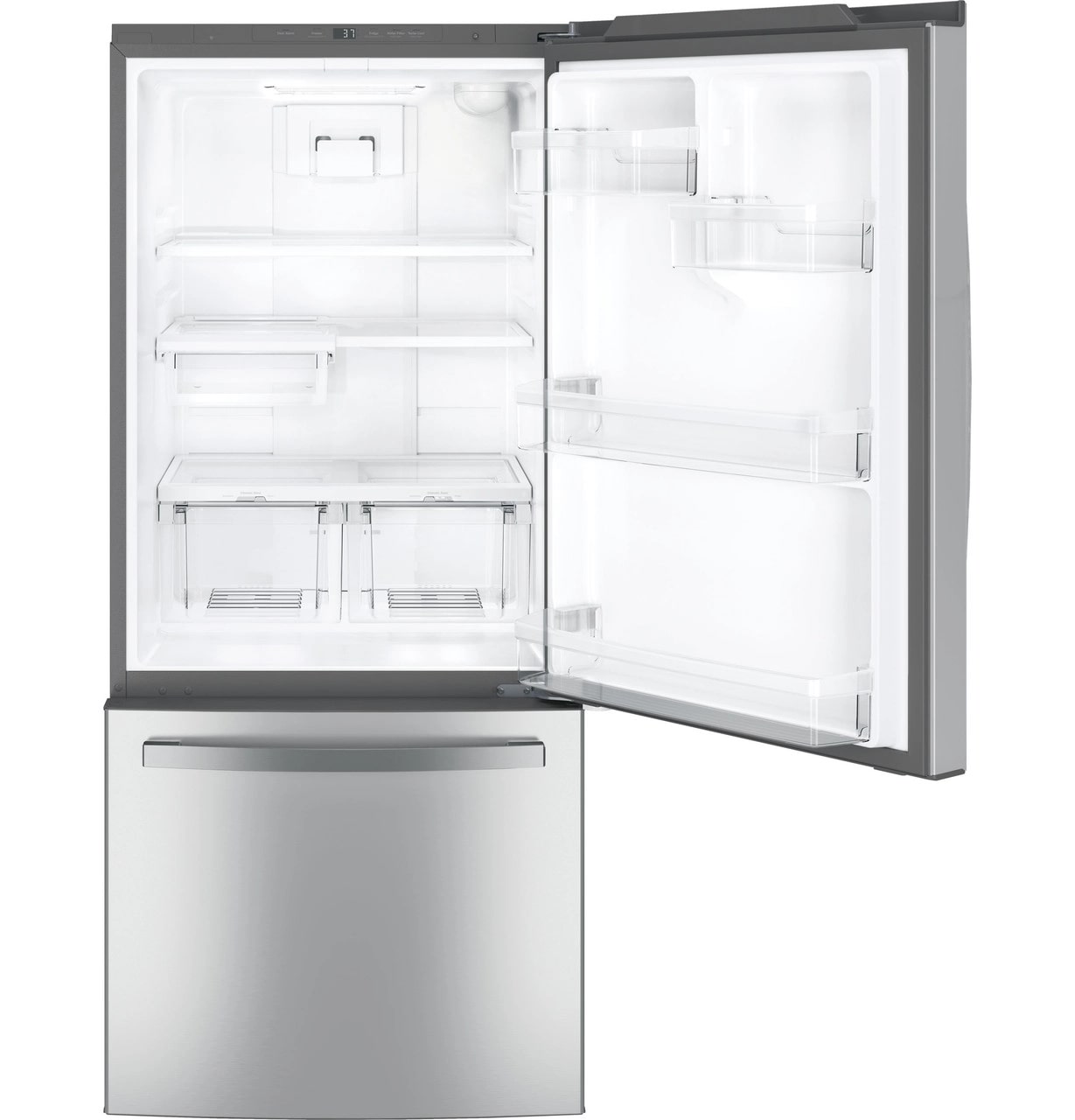 GE - 29.75 Inch 21 cu. ft Bottom Mount Refrigerator in Stainless - GDE21ESKSS