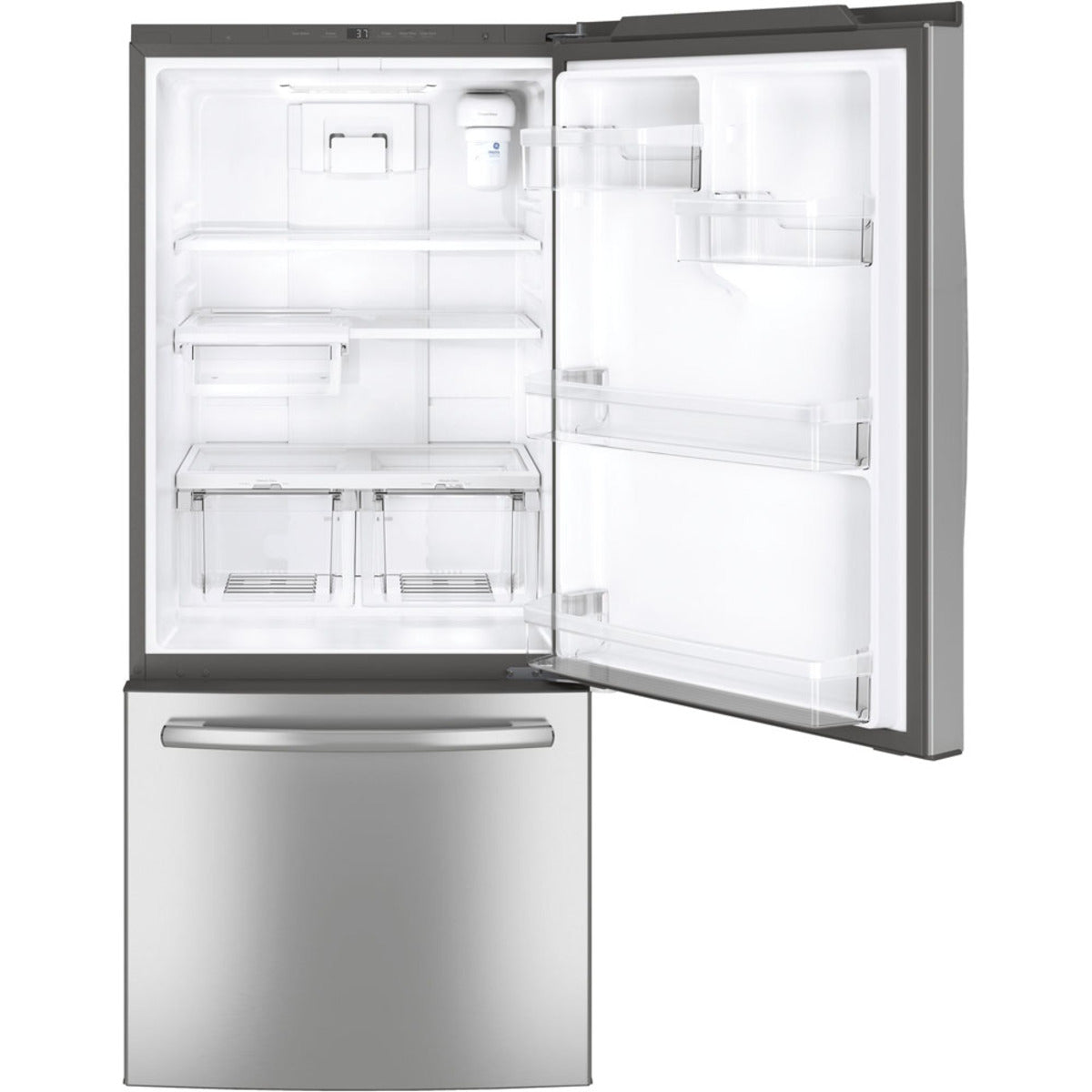 GE - 29.75 Inch 21 cu. ft Bottom Mount Refrigerator in Stainless - GDE21EYKFS