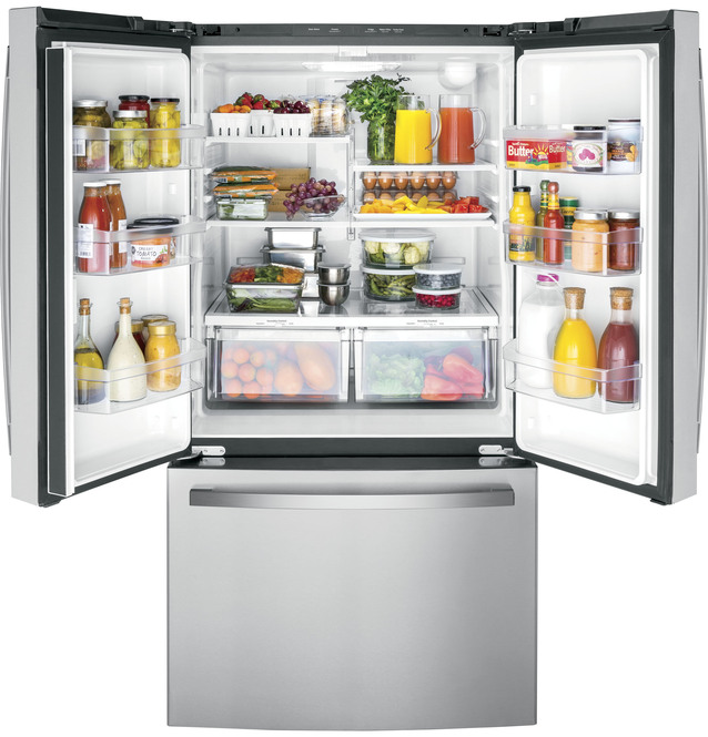 GE - 35.75 Inch 27 cu. ft French Door Refrigerator in Stainless - GNE27EYMFS