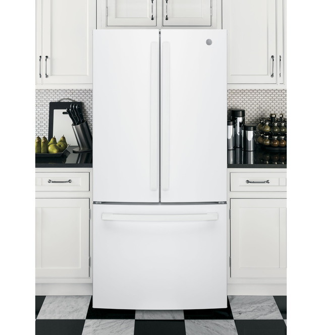 GE - 35.75 Inch 27 cu. ft French Door Refrigerator in White - GNE27JGMWW