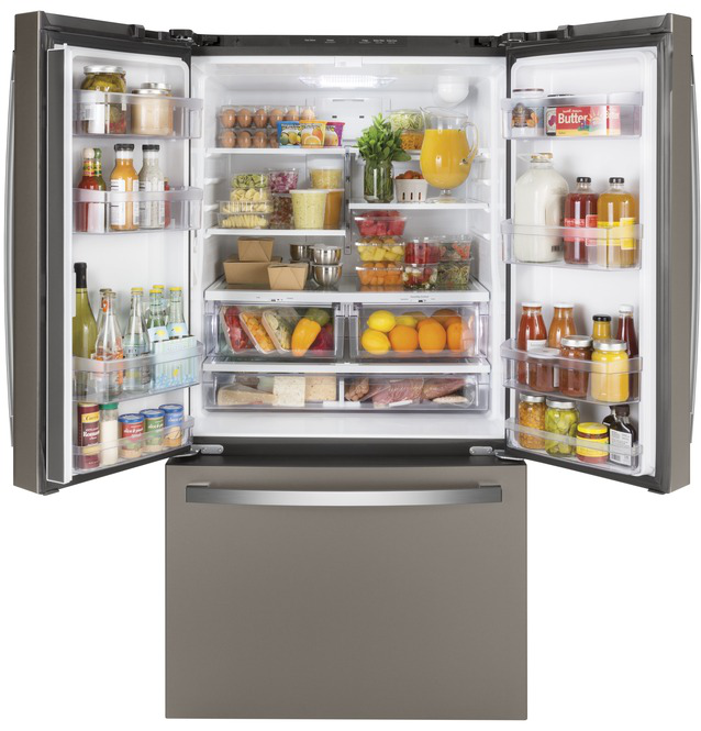 GE - 35.75 Inch 27 cu. ft French Door Refrigerator in Grey - GNE27JMMES
