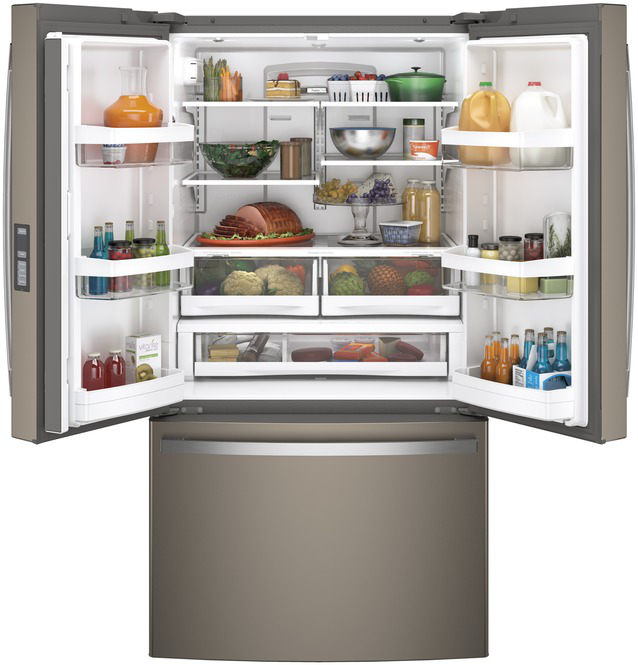 GE - 35.75 Inch 28.7 cu. ft French Door Refrigerator in Grey - GNE29GMKES