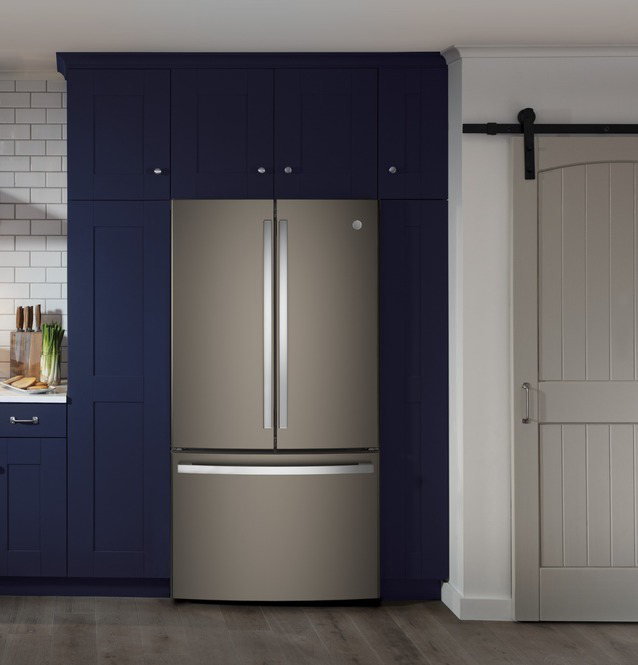 GE - 35.75 Inch 28.7 cu. ft French Door Refrigerator in Grey - GNE29GMKES