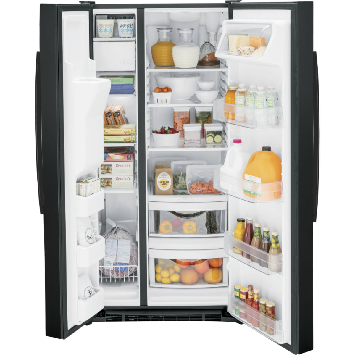 GE - 32.75 Inch 23 cu. ft Side by Side Refrigerator in Black - GSS23GGPBB