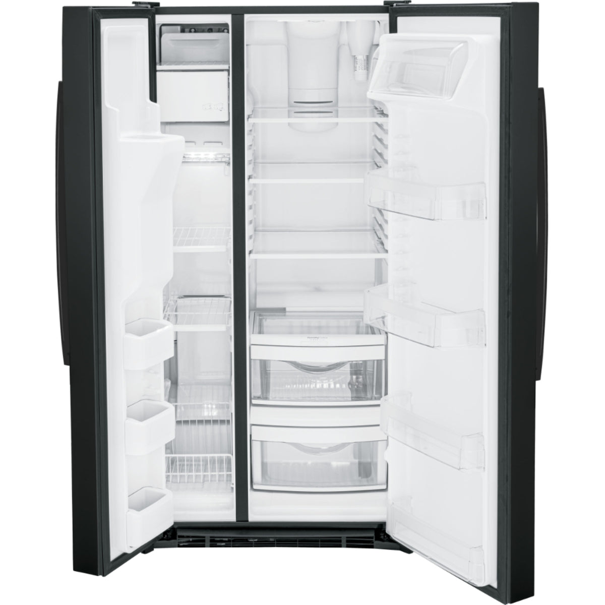 GE - 32.75 Inch 23 cu. ft Side by Side Refrigerator in Black - GSS23GGPBB