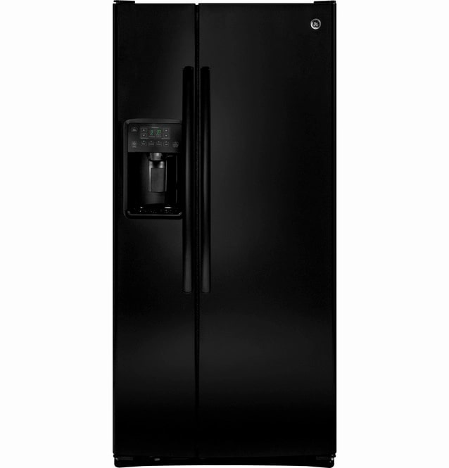 GE - 32.75 Inch 23.2 cu. ft Side by Side Refrigerator in Black - GSS23HGHBB
