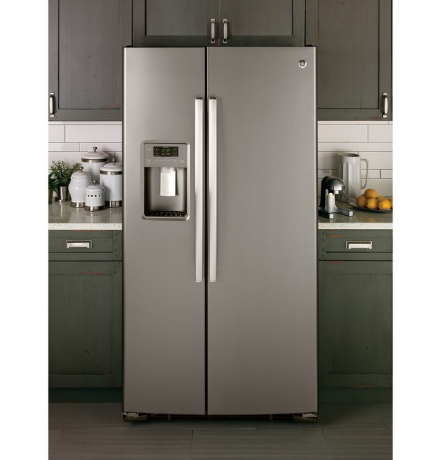 GE - 32.75 Inch 23.2 cu. ft Side by Side Refrigerator in Grey - GSS23HMHES