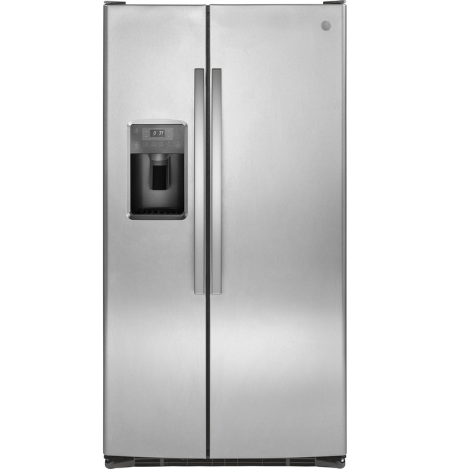 GE - 35.75 Inch 25.3 cu. ft Side by Side Refrigerator in Stainless - GSS25LSLSS