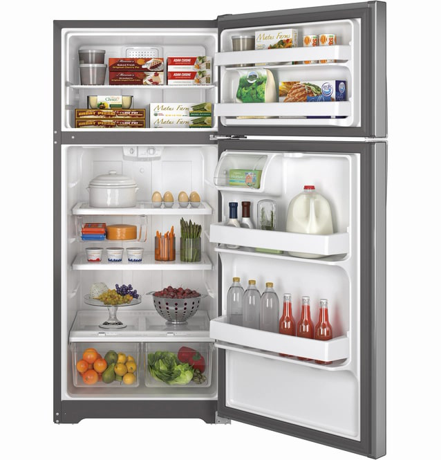 GE - 28 Inch 15.5 cu. ft Top Mount Refrigerator in Stainless - GTE16GSHSS