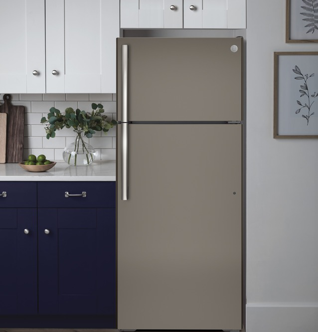 GE - 28 Inch 17.5 cu. ft Top Mount Refrigerator in Grey - GTE18GMNRES