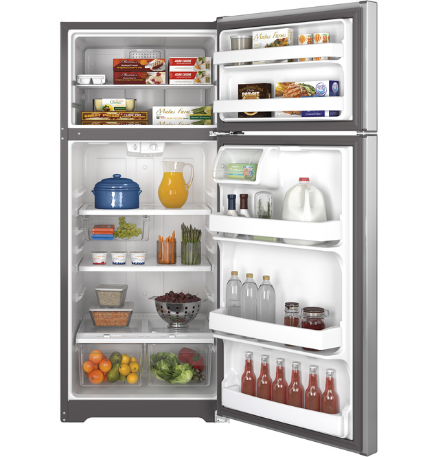 GE - 28 Inch 17.5 cu. ft Top Mount Refrigerator in Stainless - GTE18GSHSS