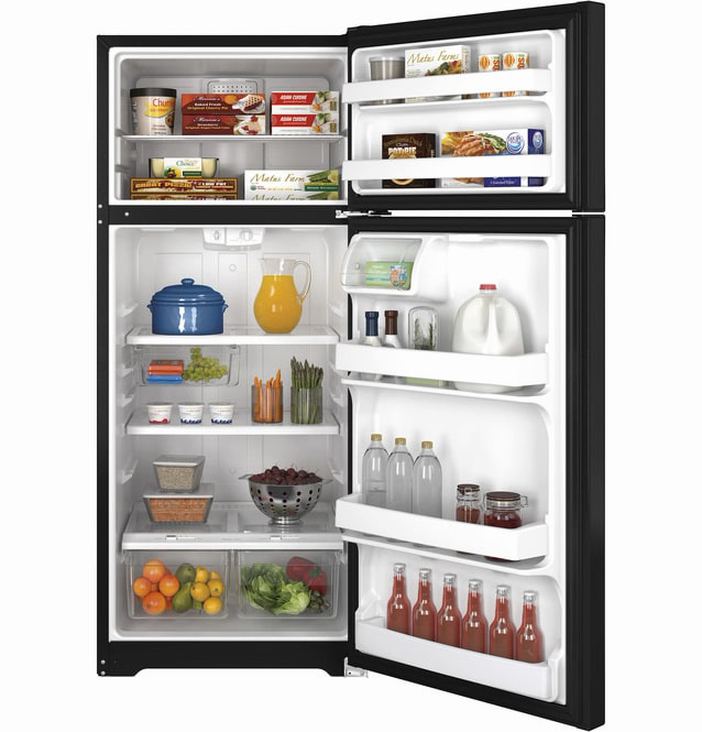 GE - 28 Inch 17.5 cu. ft Top Mount Refrigerator in Black - GTE18GTHBB