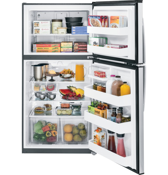 GE - 32.875 Inch 21.1 cu. ft Top Mount Refrigerator in Stainless - GTE21GSHSS