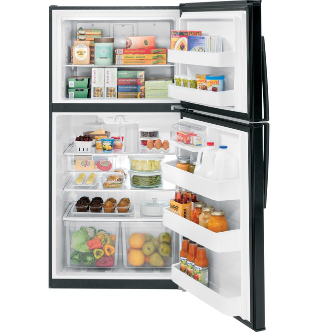 GE - 32.875 Inch 21.1 cu. ft Top Mount Refrigerator in Black - GTE21GTHBB