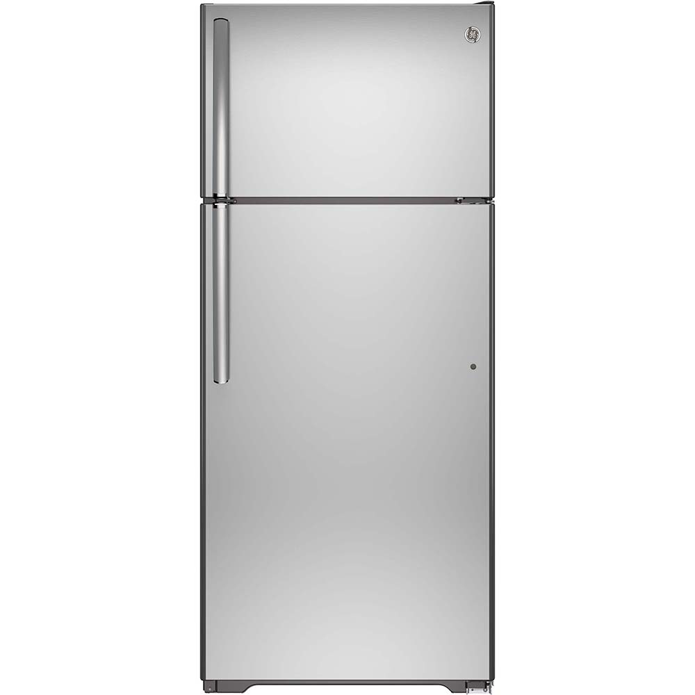 GE - 29.53 Inch 18 cu. ft Top Mount Refrigerator in Stainless - GTS18FSLKSS