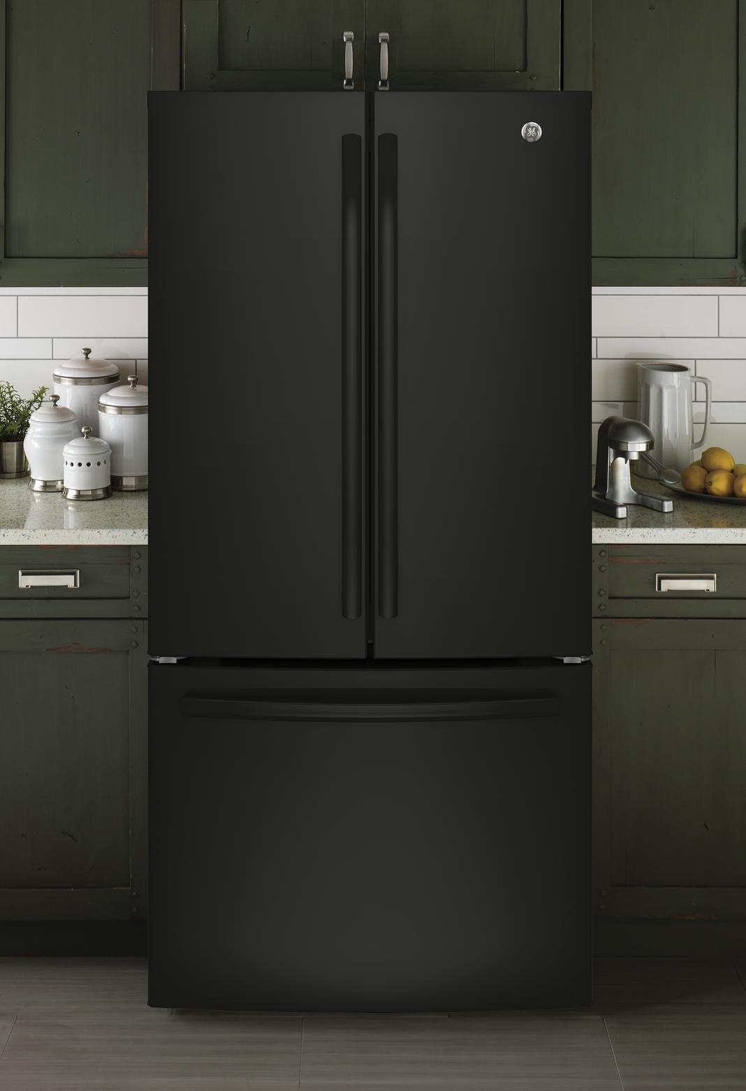 GE - 32.75 Inch 18.6 cu. ft French Door Refrigerator in Black - GWE19JGLBB