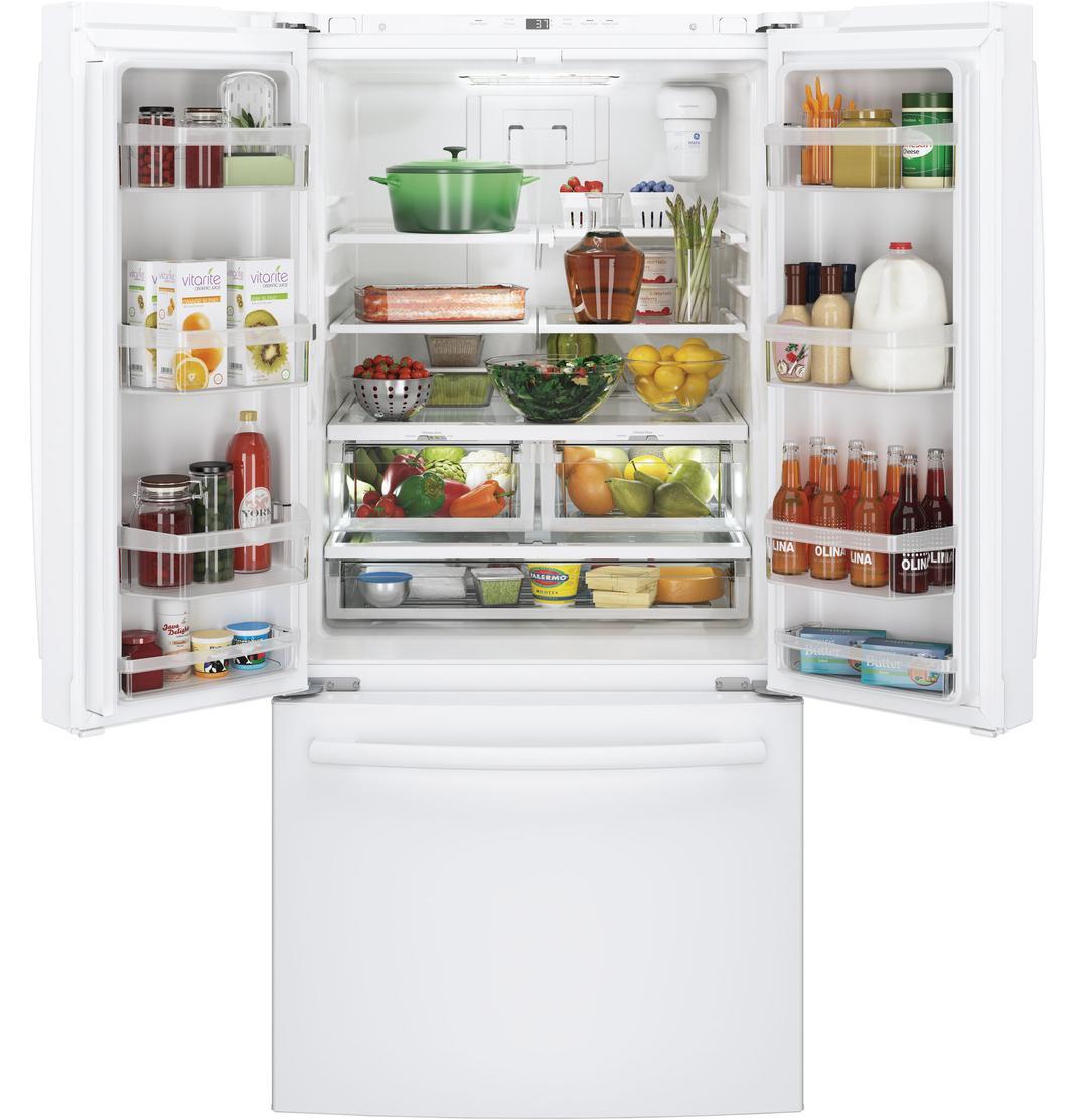 GE - 32.75 Inch 18.6 cu. ft French Door Refrigerator in White - GWE19JGLWW