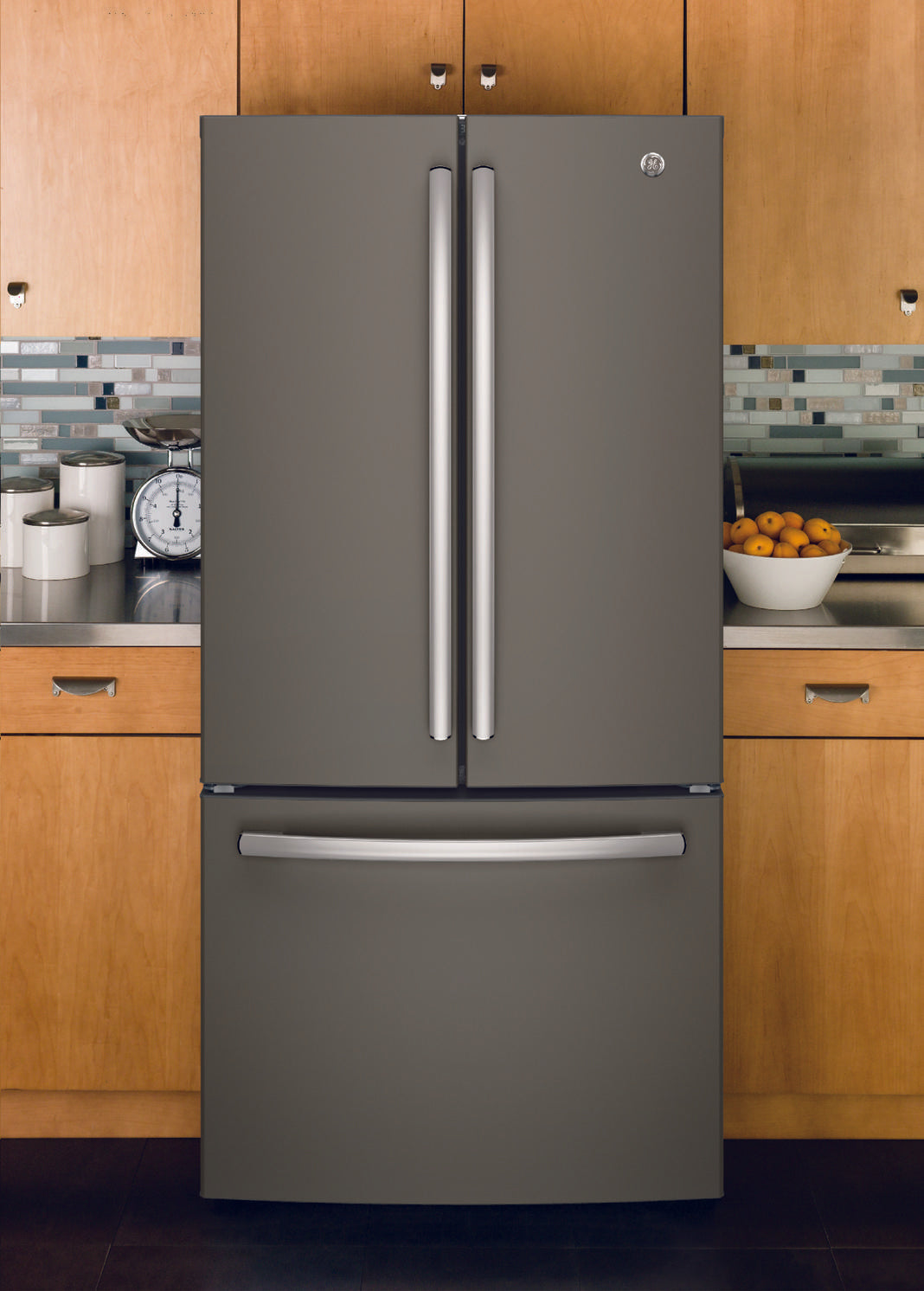 GE - 32.75 Inch 18.6 cu. ft French Door Refrigerator in Grey - GWE19JMLES